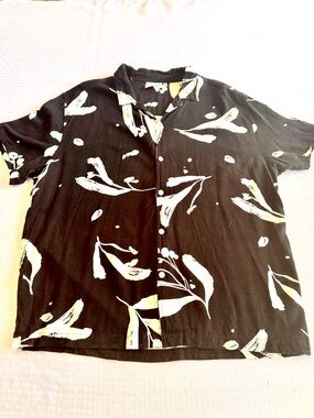 Level Ten Abstract Floral Rayon Camp Shirt Black Resort Button Up Mens XL